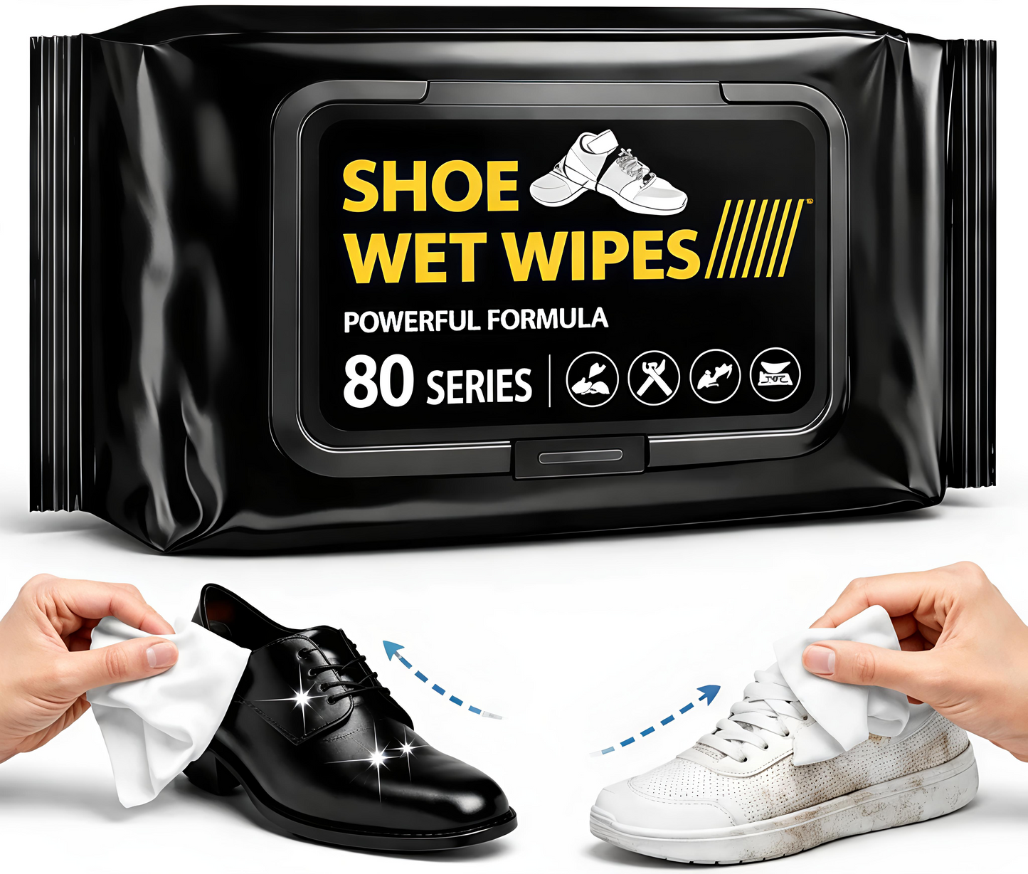Shoe Cleaning Wet Wipes (80 Pack) – Instant Shoe Cleaner | Travel-Friendly, No Water Needed | Safe for All Shoes